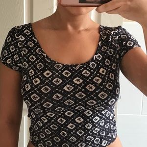 Blue and white patterned crop top